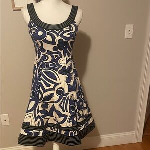 Nine West Navy and Cream Abstract Midi Dress